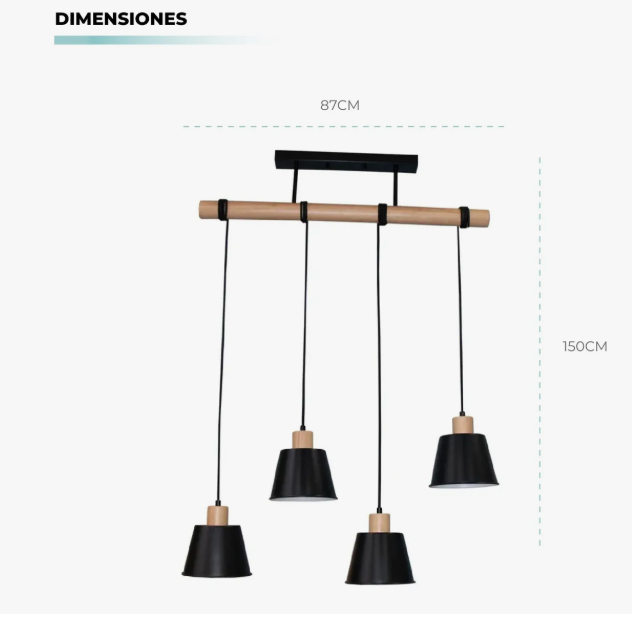 Miniatura 3 de Lámpara Colgante Marca 4 Luces E27 Negra